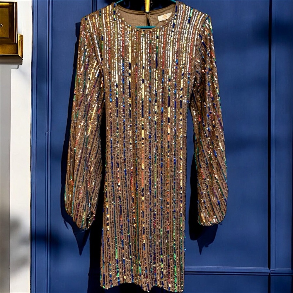 Long Sleeve Multicolor Iridescent Sequin Mini Dress